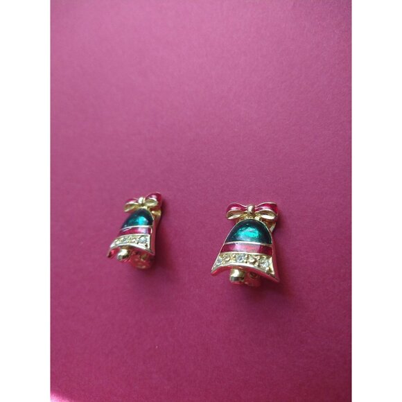 Vintage Christmas Bell Clip On Earrings Holiday Retro Estate Jewelry - Picture 2 of 8